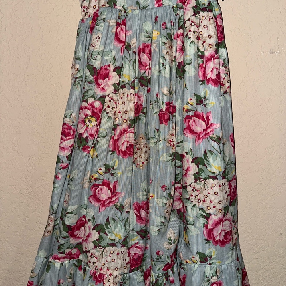 Ralph Lauren Light Blue Floral Print Cotton Sleeveless Midi Dress - Picture 4 of 12